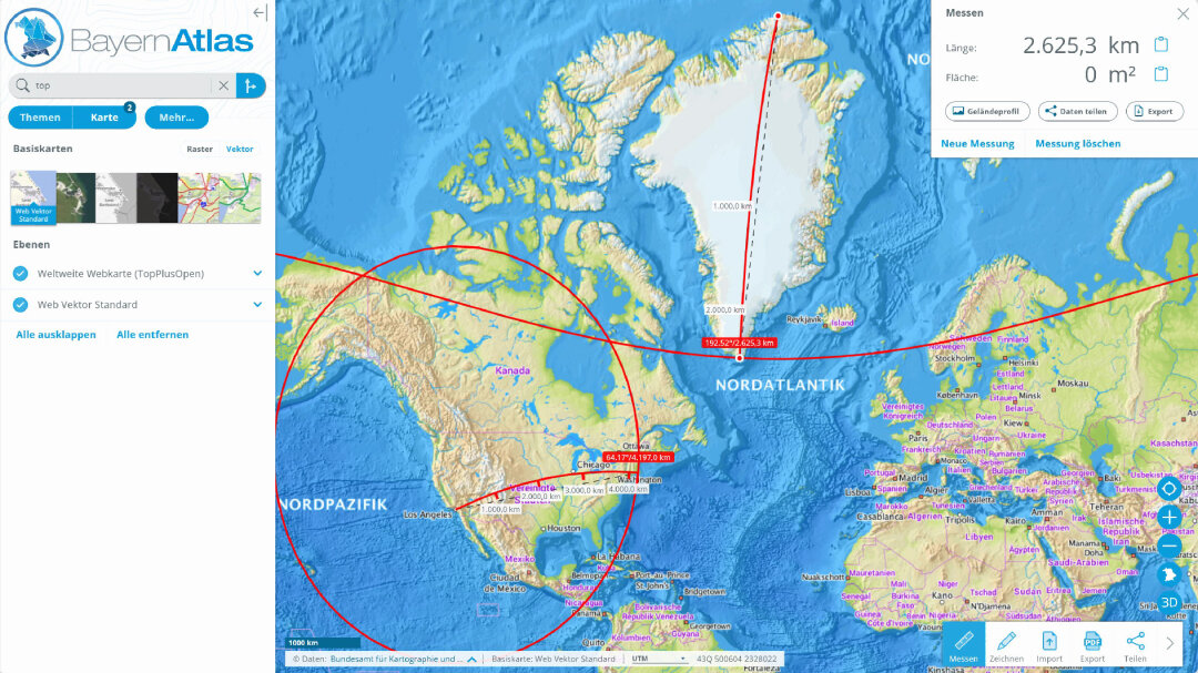 BayernAtlas Hilfe Messen Geodätische Linien vergleichen